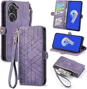 [HMLTD] Luxury Magnetic Buckle Non-Slip Phone Case Compatible with Asus Zenfone 9 Zenfone9 AI2202 Phone Shell Scratch Proof Multi-Card Slot Phone Cover (Purple,Zenfone 9)