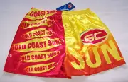 Gold Coast Suns AFL Boys Red Yellow Printed Satin Boxer Shorts Size 8 New