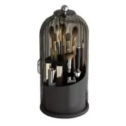 Makeup Brush Holder Organizer with Lid 360° Rotating Makeup Organizer All Black