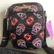 Betsey Johnson Quilted Nylon Crossbody Bag Purse "SUGAR SKULL VAMPIRE FANGS"