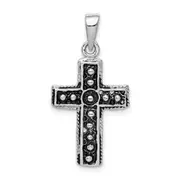 Sterling Silver Rhodium-Plated & Antiqued Cross Pendant