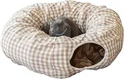 Cat Donut Tunnel Bed – Foldable Cat Nest Toy with 2 Entrances | Soft Sleeping Cave Tunnel for Indoor Cats, Multipurpose Donut-Shape Cat House for Pet Play & Rest in Bedroom, Living Room, Garage