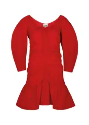 Ganni Ruched Cotton Mini Dress - Red - 40 (UK12 / M) 40 (UK12 / M)