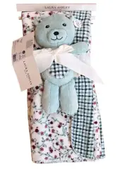 Laura Ashley Baby Blanket Green Teddy Bear Plush Toy Reversibile Blencow Spring