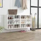 2pcs High Gloss Shoe Storage Bench Cabinet Set Shoes Organiser Rack Shelf White