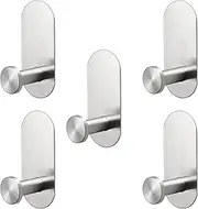 Stainless Steel Wall Hook[5 Pack] Towel Hooks,Robe Hooks,3M Adhesive Hooks,Waterproof Stainless Steel Hooks,for Hanging Coat, Hat,Towel Robe Hook Rack Wall Mount- Bathroom and Bedroom (Silver-5M2)