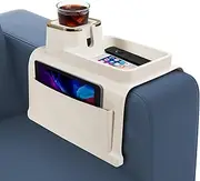Couch Cup Holder with Tray & Dual-Sided Storage Pocket, Large Silicone Sofa Armrest Tray, Non-Slip & Spill-Resistant Couch Drink Holder Caddy, Multifunctional Couch Arm Organizer