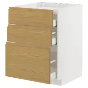 METOD / MAXIMERA base cab f hob/3 fronts/3 drawers, white/Voxtorp oak effect, 60x60x80 cm