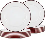 Argon Tableware Enamel Dinner Plates - 25.5cm - Pack of 12 - Red Dining Plates Lightweight Camping Large Dinner Dish for Appetisers, Starters, Mains, Sides, Desserts