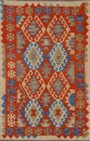 Rust Color Reversible Kilim Tribal Rug 3x5 Flatweave Wool Carpet