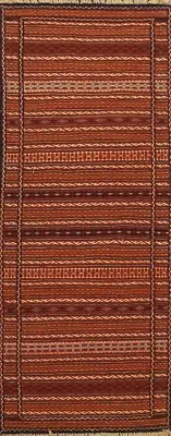 Geometric Kilim-Sumak Hand-woven Traditional Runner Rug Tribal Oriental 2'x7'