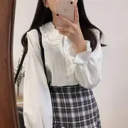 Long-Sleeve Peter Pan Collar Frilled Blouse White - L