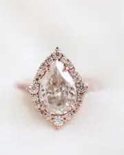 18K Rose Gold Plated 925 Silver Moissanite 3cts Pear Shape Halo Engagement Ring
