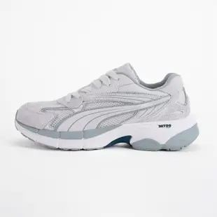 【PUMA】運動鞋 慢跑鞋 跑鞋 休閒鞋 女鞋 男鞋 Teveris Nitro Metallic 灰白色 麂皮(39686301)