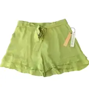 June & Hudson Green Dress Shorts High Rise Layers Belt 100% Rayon NWT Junior 1
