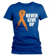 Women's Orange Ribbon Shirt Never Give Up Awareness T Shirt Multiple Sclerosis L