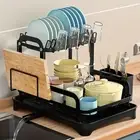 2-Tier Dish Drying Rack Bowl/Cup Rack Cutting Board Rack Space-Saving Easy Clean