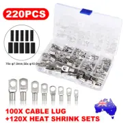 220PCS Battery Copper Cable Lugs Crimper Terminals Kits Wire Connector Ring Tube