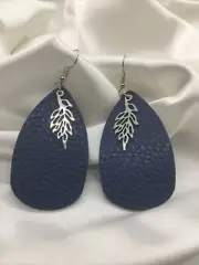 Handmade Teardrop Double-Sided Leather Earring Set with Charm New Free Ship 753