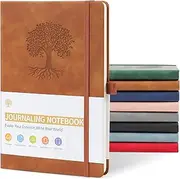 JUNART A5 Lined Journal Notebooks for Women & Men with 192 Pages, Leather Hardcover Notebook for Personal Writing Study Office Travel Recording or Gifts(Brown)