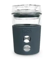 IOco 8oz Glass Coffee eco keep your mug takeaway cup withGlass lid Midnight Blue