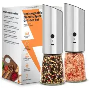 Rechargeable Electric Salt and Pepper Grinder Set, Automatic Gravity Mill wit...
