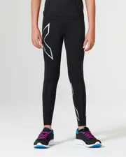 Core Girls Compression Tights, 2XU, M, Black/Silver