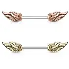 Pair of 14GA (1.6mm) 9/16" (14mm) Angel Wings Surgical Steel Nipple Barbell F173