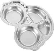 Zerodeko Cartoon Patterned Kids Plates 4 Section Divided Dinner Plates Stainless Steel Toddler Utensils Set Lunchware for Home Preschool