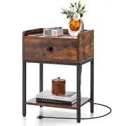 Giantex Bedside Table Sofa Side Table w/Storage Shelf Accent Coffee Table Nightstand Brown