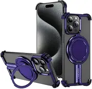 SNIDII Luxury Titanium Bumper Magnetic Phone Case for 16 Pro Max Metal Rotating Stand Frameless Shockproof Cover (Deep Purple)