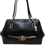COACH 2Way Shoulder Handbag Turnlock Leather Black Purse Satchel Japan