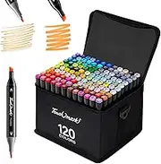 120 Colors Dual Tips Alcohol Markers, Art Markers Pens with Pen Holder, Permanent Sketch Markers Set for Kids Adults Coloring,Painting, Sketching, Illustrations (120)