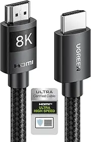 UGREEN 8K@60Hz Certified HDMI 2.1 Cable 3M Ultra Speed 10K 60Hz 4K 240Hz Braided Cord Support 48Gbps Dynamic HDR eARC Dolby Atmos HDCP Compatible with PS5 PS4 Xbox Roku TV HDTV Blu-ray Projector