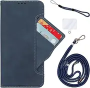 [Damolong] Wallet Phone Case Compatible for Motorola Edge 30 Neo(6.28 Inch), Magnetic Leather Flip Case for Motorola Edge 30 Lite, with Card Holder, 1× Cell Phone Lanyard, 1× Wrist Strap Blue