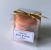 40x Clear Transparent Macaroon Favour Gift Boxes Thank You Stickers Gold Ribbon