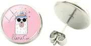 [Generic] Love Heart Alpaca Stud Earrings Animal Llama Pattern Glass, Zinc
