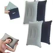 NOLACE Pack of 4 Inflatable Camping Pillow, Travel Pillow, Inflatable Camping Pillow for Sleeping, Ultralight Flocking Pillow, Beach Pillow, Inflatable Pillow (2 Pieces Blue + 2 Pieces Grey)