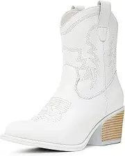 [IXU] Cowboy Boots for Women Ankle Cowgirl Booties Wide Mid Calf Pointed Toe Western Boots Short Chunky Classic Booties