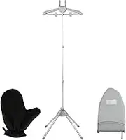 Telescopic Garment Steamer Hanger Strong Load Capacity Rotatable Clothes Steamer Stand with Ironing Board Glove Adjustable Floor-Standing Ironing Rack for Vest Overcoat Suit (Grey Stand)