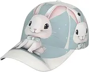[YANYU] Cute White Rabbit Print Print Adjustable Snapback Hat Baseball Cap Comfortable and Stylish for Men and Women, Black, One Size