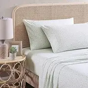 [Tommy Bahama] Queen Sheets, Cotton Percale Bedding Set, Crisp & Cool, Stylish Home Decor (Crane Flower Green, Queen)