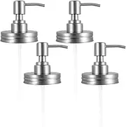 Mason Jar Soap Dispenser Lid with Pump, 4 Pack Stainless Steel Mason Jar Pump Lid, Leakproof Lotion Soap Dispenser Lids Replacement with 3.9 Inch Tube and Gasket for Kitchen Bathroom