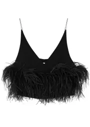 16 Arlington Poppy Black Feather-trimmed top - 14 (UK 14 / L) 14 (UK 14 / L)