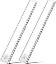 3-Tone Eye-Care Cabinet Light | 80 LED Motion Sensor & Magnetic Mount | USB-C Rechargeable 3 Modes | IP44 Waterproof for Kitchen/Stairs/Basement Lighting (2-Pack-Silver, 20 CM)