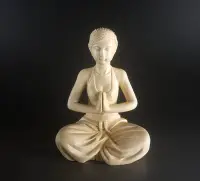 在飛比找Yahoo!奇摩拍賣優惠-瑜伽美女 ~ 黃楊木雕   擺件 H3901