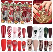 Kalolary 96Pcs Christmas Fake Nails, Coffin Press on nail Full Cover False Nail Kits with 96Pcs Nail Adhesive Tabs, Snowflake Christmas Tree Elk Design Nail for Women Girl Nail Art Decoration