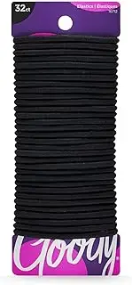 Goody Hair Women's Braided Hair Elastics Black 4mm for Medium Hair, 32 Count, Pack of 3