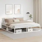 vidaXL Metal King-Size Bed Frame - White 183x203 cm - Slatted Base - Under Bed Storage - Bedroom Furniture