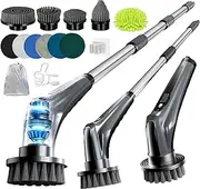 HEY BANK Electric Spin Scrubber - 17in1 Cordless Electrical Cleaning Brush, Shower Scrubber with 2 Speed & 10 Brush Heads, Power Scrubber with Adjustable Extension Handle for Bathtub Grout Tile Floor